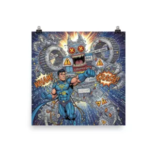 Super hero saving the www poster