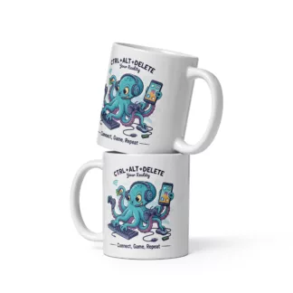 Octopus playing white glossy mug